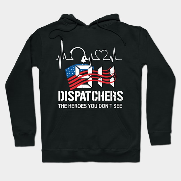 911 Dispatchers Heroes American Flag Hoodie by QUYNH SOCIU